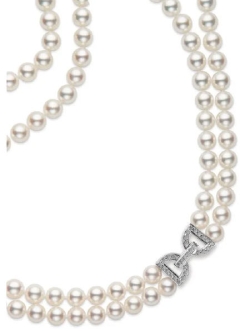 Mikimoto Akoya Cultrued Pearl Double Strand Necklace with Diamond Clasp