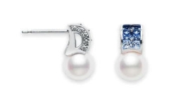 Mikimoto Ocean Cultured Akoya Pearl and Blue Sapphire Earrings 